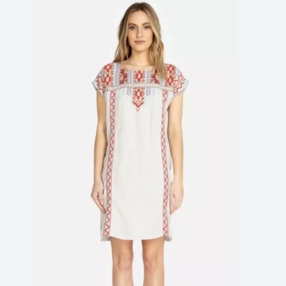 Johnny Was Ezra Linen Embroidered Linen Shift Dress Size S Boho Festival
